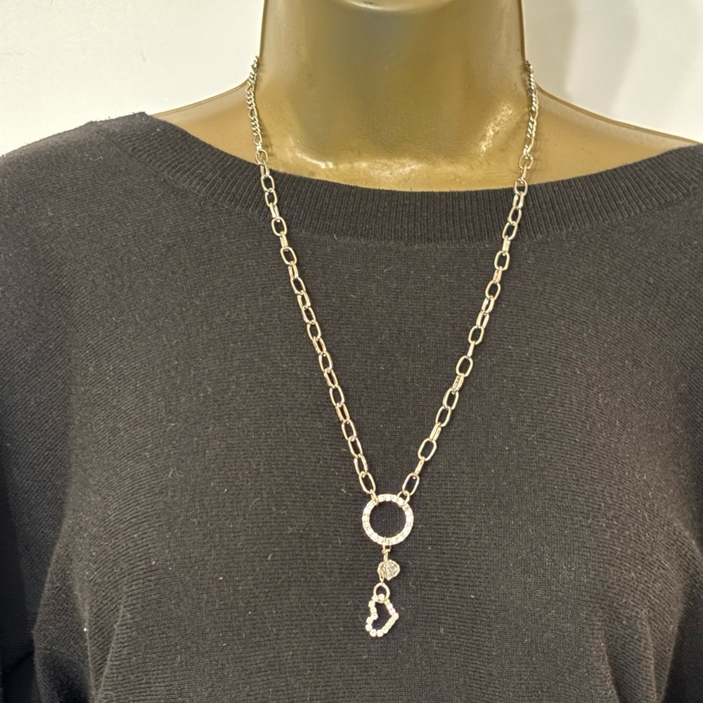 Silver Crystal Heart Charm Necklace. NWT - Picture 3 of 6